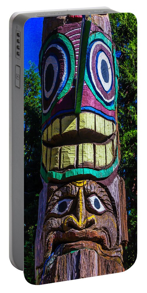 Colorful Portable Battery Charger featuring the photograph Totem Pole Figures by Garry Gay