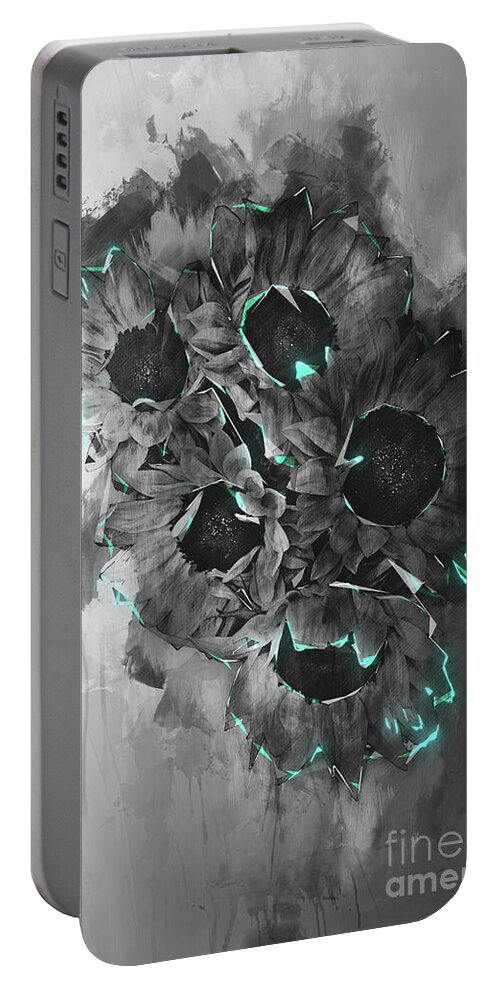 Digitally Painted Photograph Portable Battery Charger featuring the photograph Tournesols de Paris monochrome by Jack Torcello