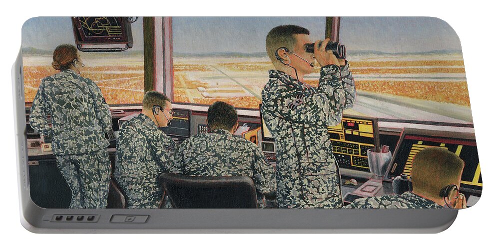Air Force Portable Battery Charger featuring the painting Tower Crew by Douglas Castleman