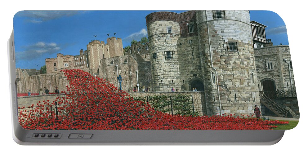 Tower Of London Portable Battery Charger featuring the painting Tower of London Poppies - Blood Swept Lands and Seas of Red by Richard Harpum
