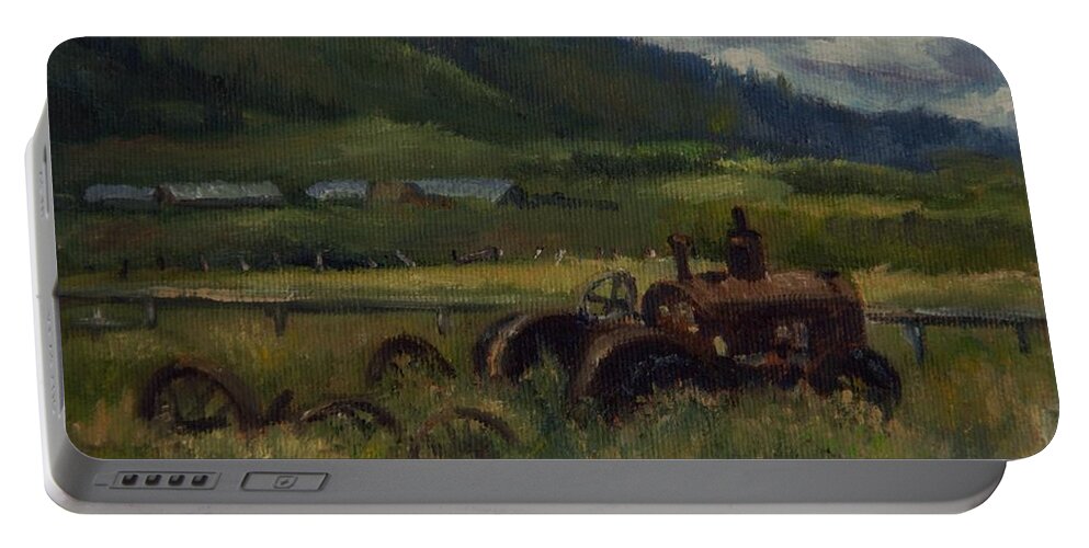 Tractor From Swan Valley Portable Battery Charger featuring the painting Tractor From Swan Valley by Lori Brackett