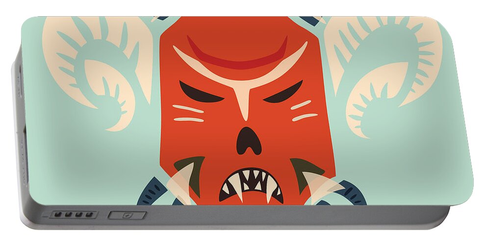 Vector Portable Battery Charger featuring the digital art Traditional Bulgarian Evil Monster Kuker Mask by Boriana Giormova