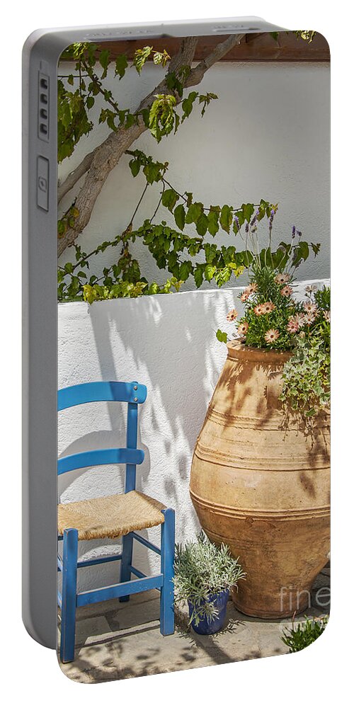 Makrigialos Portable Battery Charger featuring the photograph Traditional greek veranda by Sophie McAulay