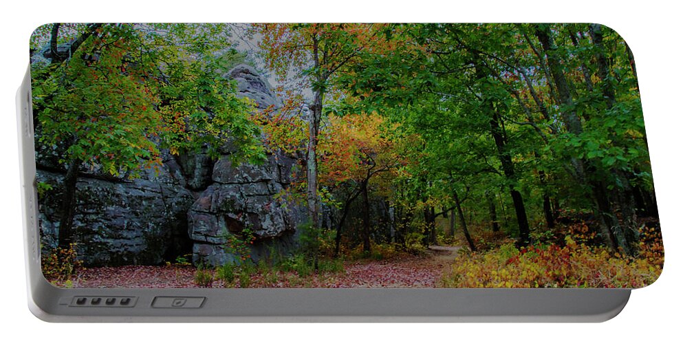 Fall Colors Portable Battery Charger featuring the photograph Trail past Indian Face Rock by Barbara Bowen