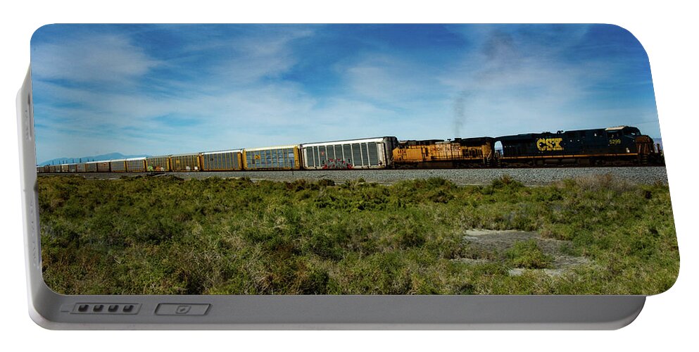 Trains Salton Sea California Portable Battery Charger featuring the photograph Train Salton Sea CA by William Kimble