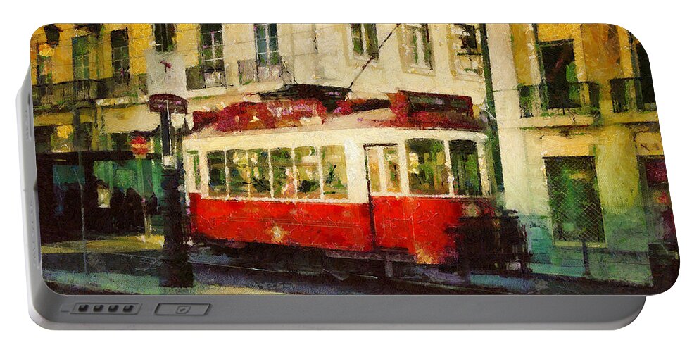 Painting Portable Battery Charger featuring the painting Tram in Lisbon by Dimitar Hristov