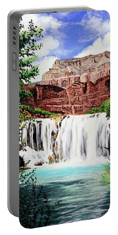 T L Portable Battery Charger featuring the painting Tranquility in the Canyon by Timithy L Gordon
