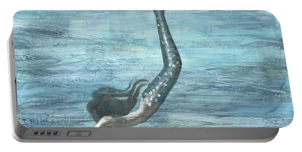 Mermaid Portable Battery Charger featuring the painting Tranquility by Maggii Sarfaty