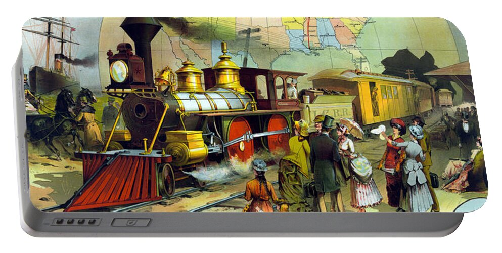 Trains Portable Battery Charger featuring the painting Transcontinental Railroad by War Is Hell Store