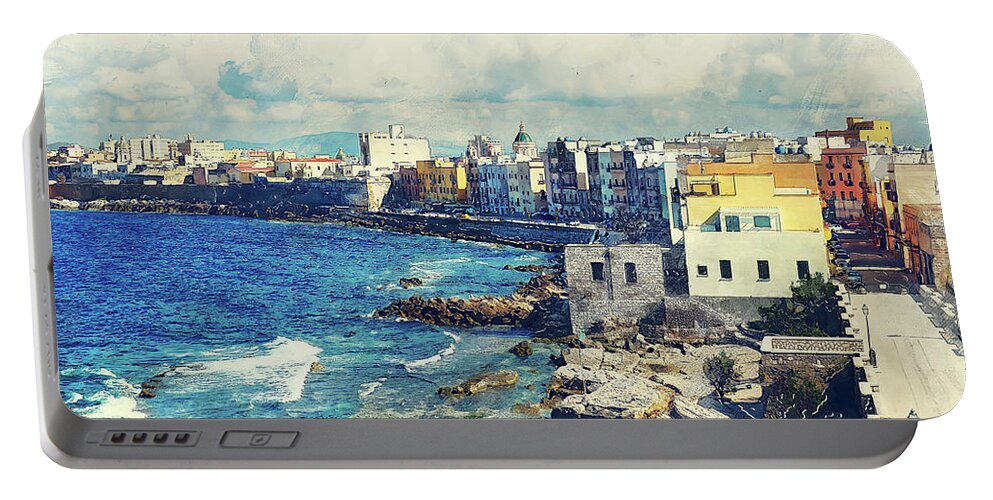 Trapani Portable Battery Charger featuring the painting Trapani art 19 Sicily by Justyna Jaszke JBJart