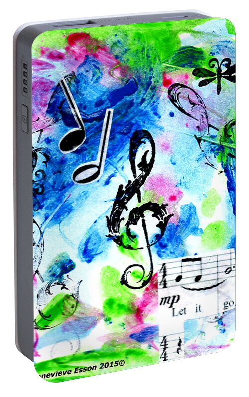 Music Portable Battery Charger featuring the mixed media Treble MP by Genevieve Esson