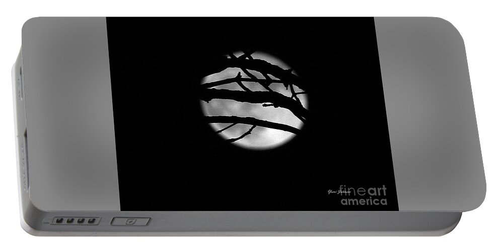 Moon Portable Battery Charger featuring the photograph Tree branch cover over the Super Moon by Yumi Johnson