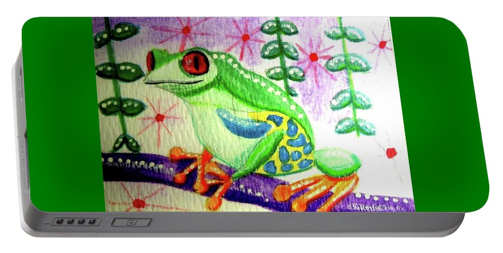 Tree Frog Portable Battery Charger featuring the painting Tree Frog by Monica Resinger