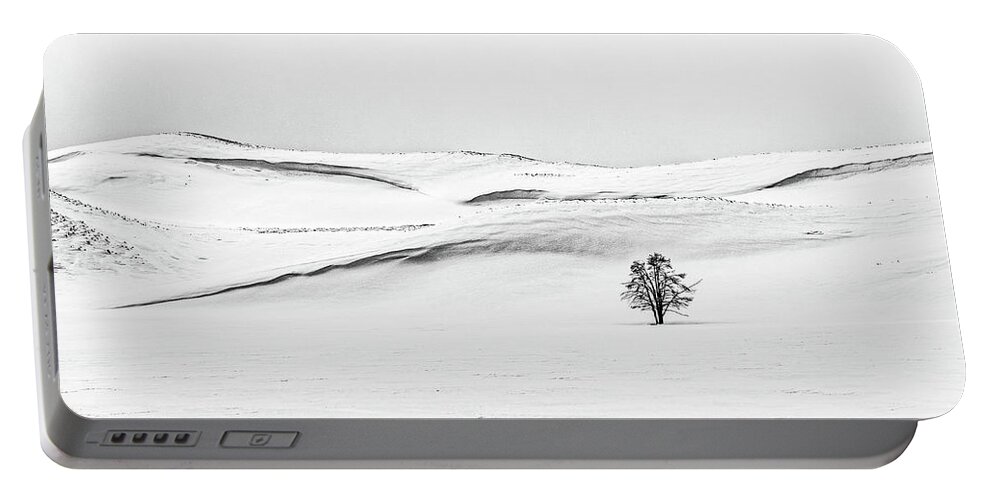 Yellowstone Portable Battery Charger featuring the photograph Tree in a Field of Snow - Yellowstone by Stuart Litoff