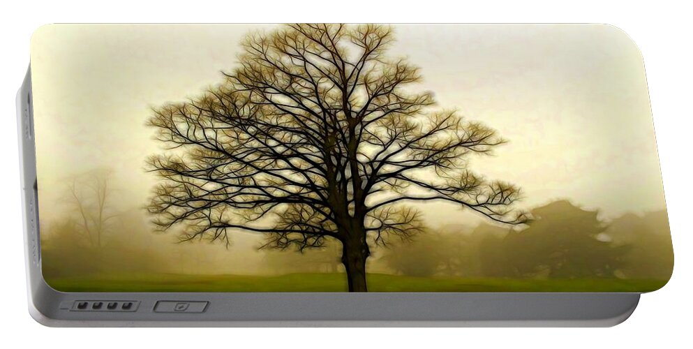 Tree Portable Battery Charger featuring the digital art Tree in the Fog by Lilia S