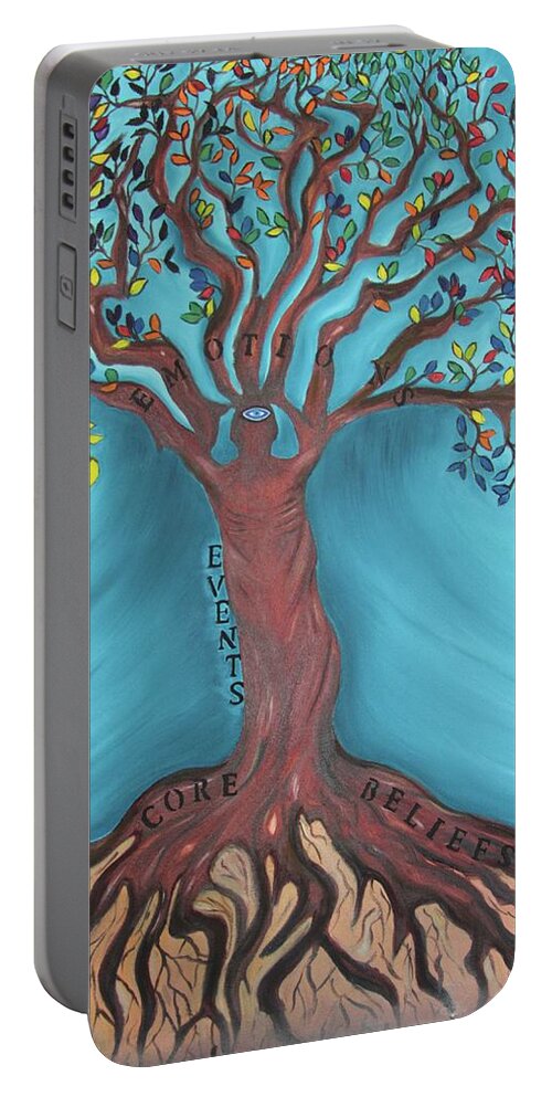 Emotion Portable Battery Charger featuring the painting Tree of Emotion by Neslihan Ergul Colley