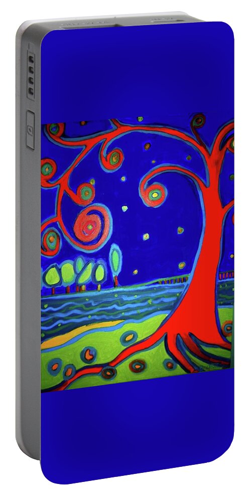 Manchester-by-the-sea Portable Battery Charger featuring the painting Tree of Life Manchester-by-the-sea by Debra Bretton Robinson