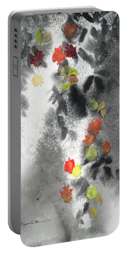 Watercolor Portable Battery Charger featuring the painting Tree Shadows and Fall Leaves by Lynn Hansen