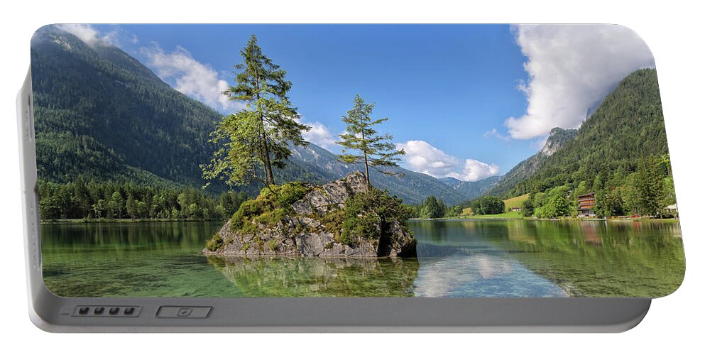 Hintersee Portable Battery Charger featuring the photograph Trees on a Rock, Hintersee by Yair Karelic