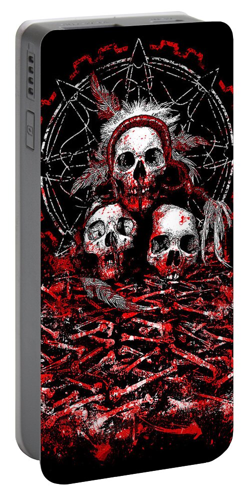 Skull Portable Battery Charger featuring the mixed media Tribal Massacre by Tony Koehl