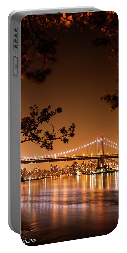 Night Portable Battery Charger featuring the photograph Triboro Bridge by Peter J DeJesus