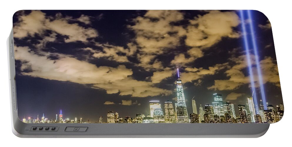 9/11 Portable Battery Charger featuring the photograph Tribute of Light, September 11, 2015 by SAURAVphoto Online Store