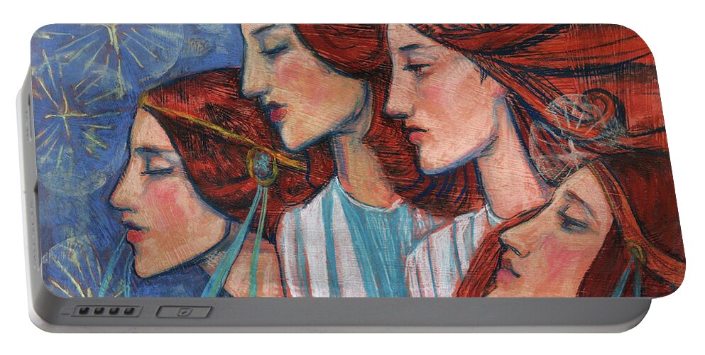 Art Nouveau Portable Battery Charger featuring the pastel Tribute to Art Nouveau, pastel painting, fine art, redhaired girls by Julia Khoroshikh