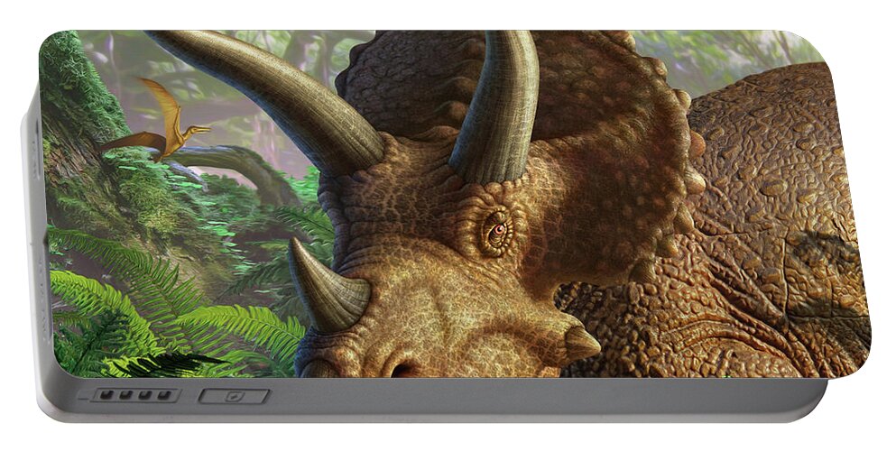 Triceratops Portable Battery Charger featuring the digital art Triceratops by Jerry LoFaro