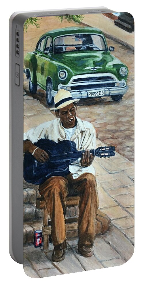 Guitar Portable Battery Charger featuring the painting Trinidad Musician #5 by Bonnie Peacher