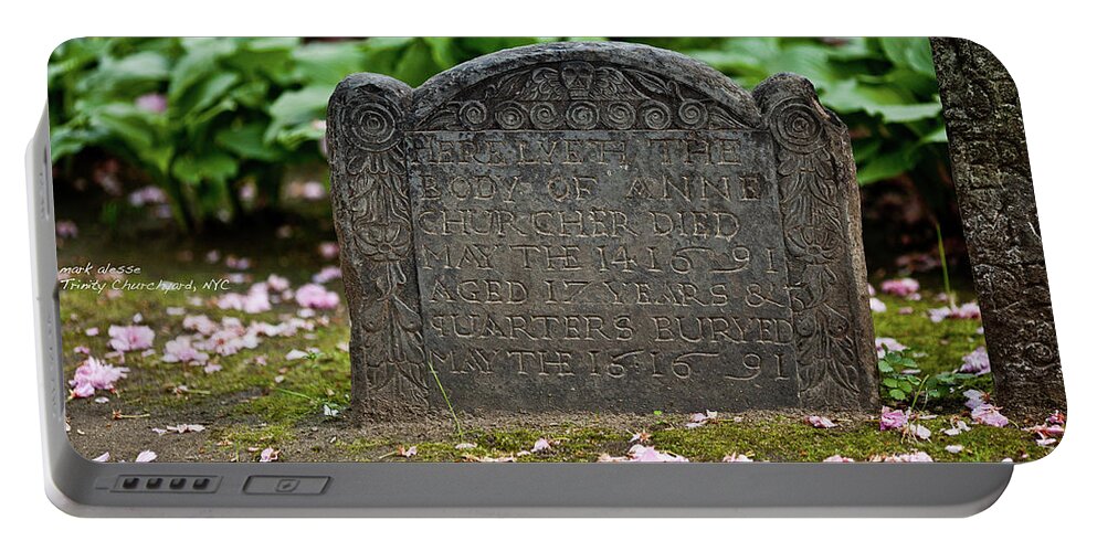  Portable Battery Charger featuring the photograph Trinity Church tombstone by Mark Alesse