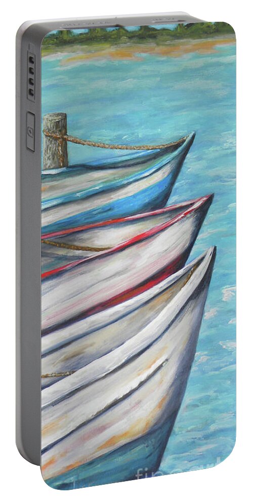 Shrimp Portable Battery Charger featuring the painting Triple Shrimp by JoAnn Wheeler