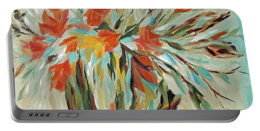 Floral Portable Battery Charger featuring the painting Tropical Arrangement by Jo Smoley