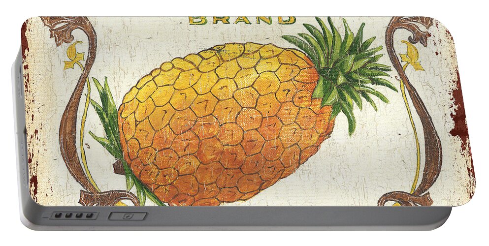 Kitchen Portable Battery Charger featuring the painting Tropical City Pineapple by Debbie DeWitt
