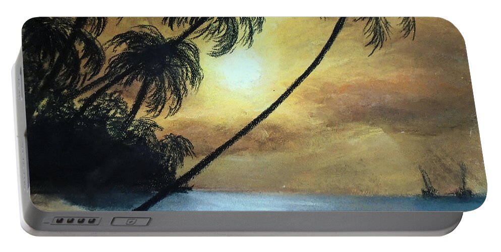 Palm Sunset Portable Battery Charger featuring the painting Tropical Grip by Jen Shearer