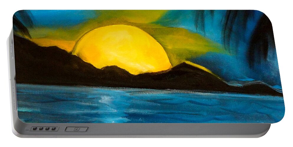 Large Moon Portable Battery Charger featuring the painting Tropical Moonshine by Jenny Lee