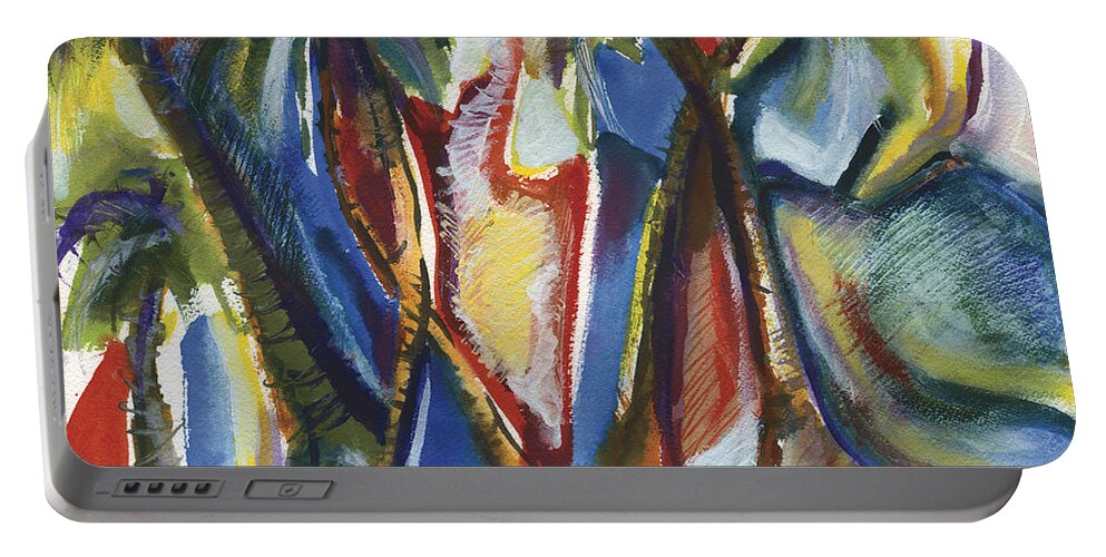 Abstract Portable Battery Charger featuring the painting Tropical Palm Rhumba by Kerryn Madsen Pietsch