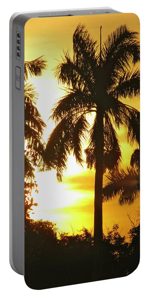 Tropical Portable Battery Charger featuring the photograph Tropical Sunset Palm by David Bader
