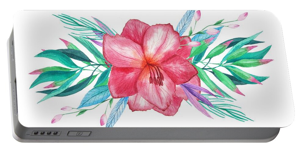 Delicate Portable Battery Charger featuring the painting Tropical Watercolor Bouquet 5 by Elaine Plesser