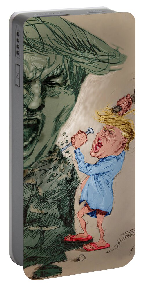 Donald Trump Portable Battery Charger featuring the painting Trump Shaping the Future by Ylli Haruni