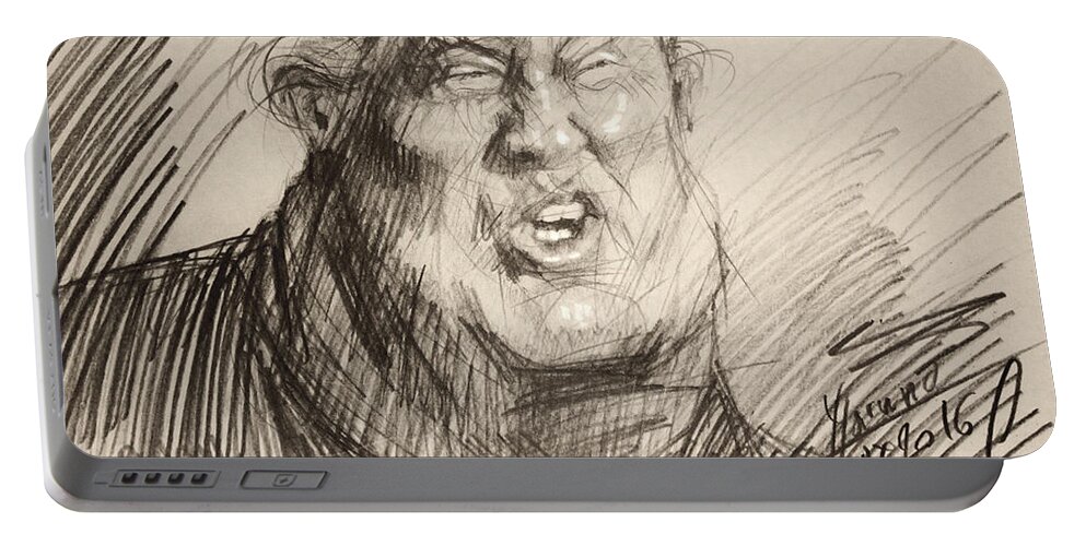 Womanizer Portable Battery Charger featuring the painting Trump-The Womanizer for President by Ylli Haruni