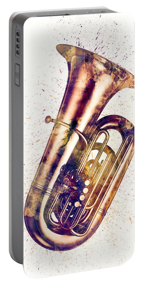 Tuba Portable Battery Charger featuring the digital art Tuba Abstract Watercolor by Michael Tompsett