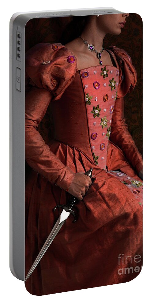 Tudor Portable Battery Charger featuring the photograph Tudor Queen Holding A Dagger by Lee Avison