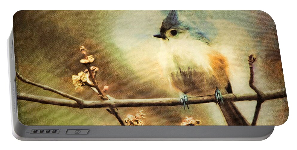 Tufted Titmouse Portable Battery Charger featuring the digital art Tufted Titmouse Bird by Tina LeCour