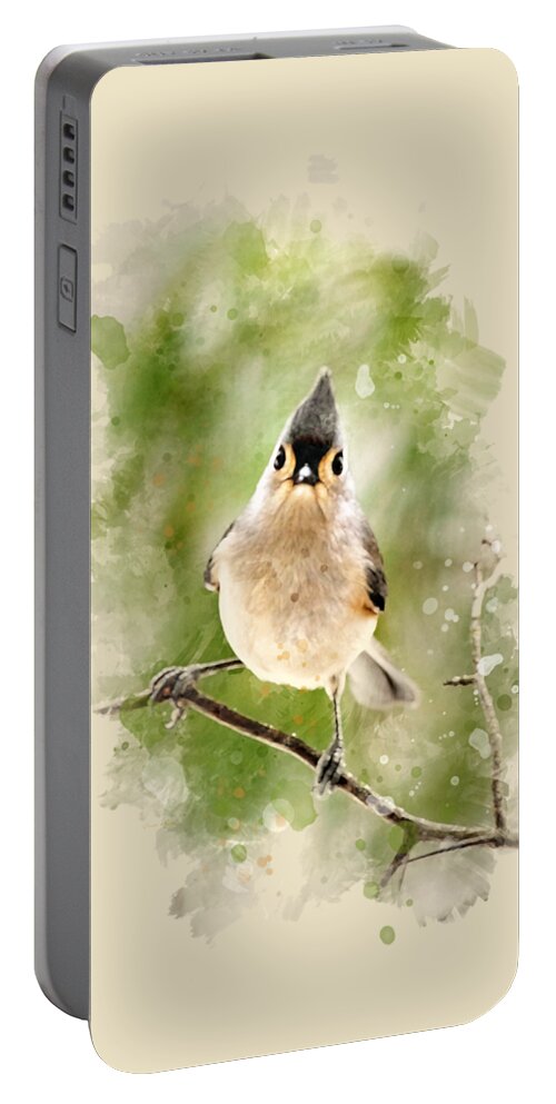 Bird Portable Battery Charger featuring the mixed media Tufted Titmouse - Watercolor Art by Christina Rollo