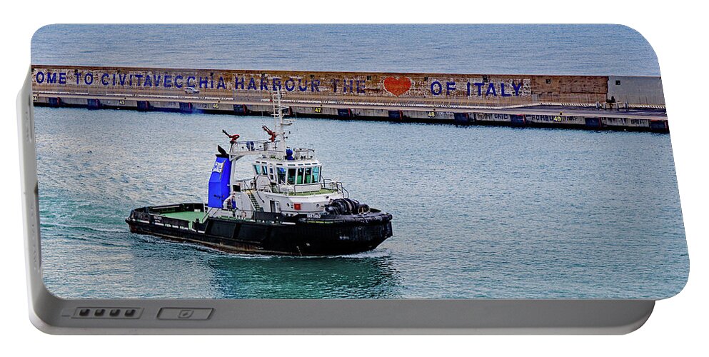  The Port Of Rome Portable Battery Charger featuring the photograph Tug Boat Vastaso in Civitanecchia Harbour by Allan Levin