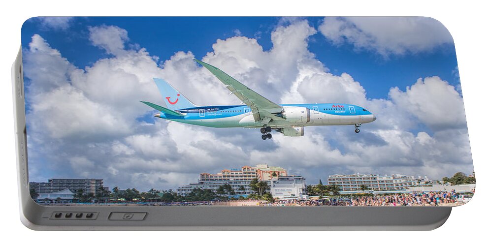 Tui Airlines Portable Battery Charger featuring the photograph TUI Airlines Netherlands landing at St. Maarten airport by David Gleeson
