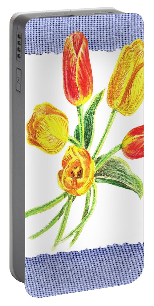 Tulip Bouquet On Baby Blue Portable Battery Charger featuring the painting Tulip Bouquet On Baby Blue by Irina Sztukowski