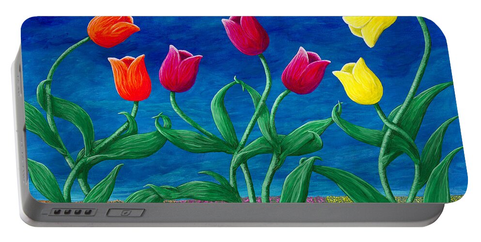 Tulip Portable Battery Charger featuring the painting Tulip Tango by Rebecca Parker