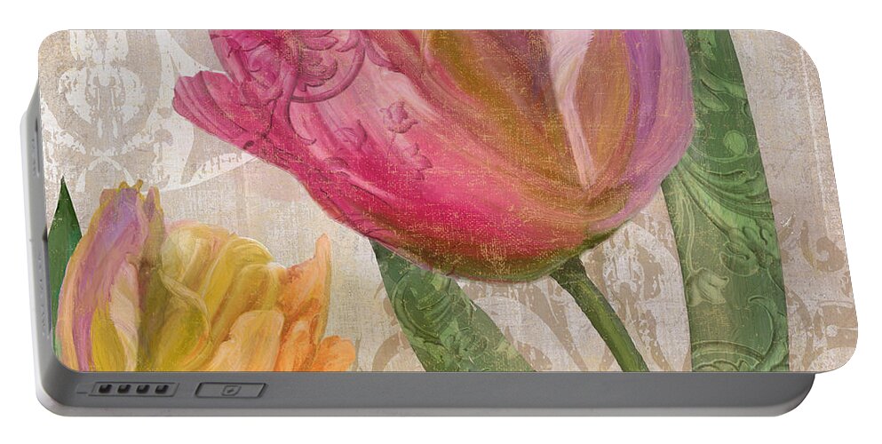 Tulip Portable Battery Charger featuring the painting Tulip Tempest II by Mindy Sommers