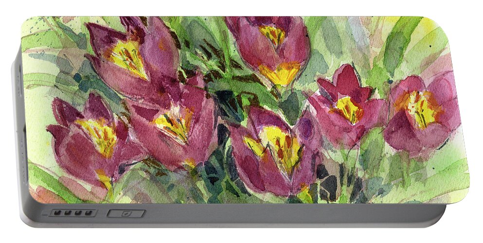 Tulips Portable Battery Charger featuring the painting Tulipa by Garden Gate